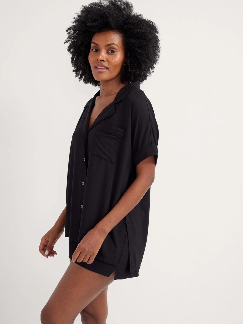 Cosabella Womens Black Lounge Pajama Top Black Button Down Cotton Modal